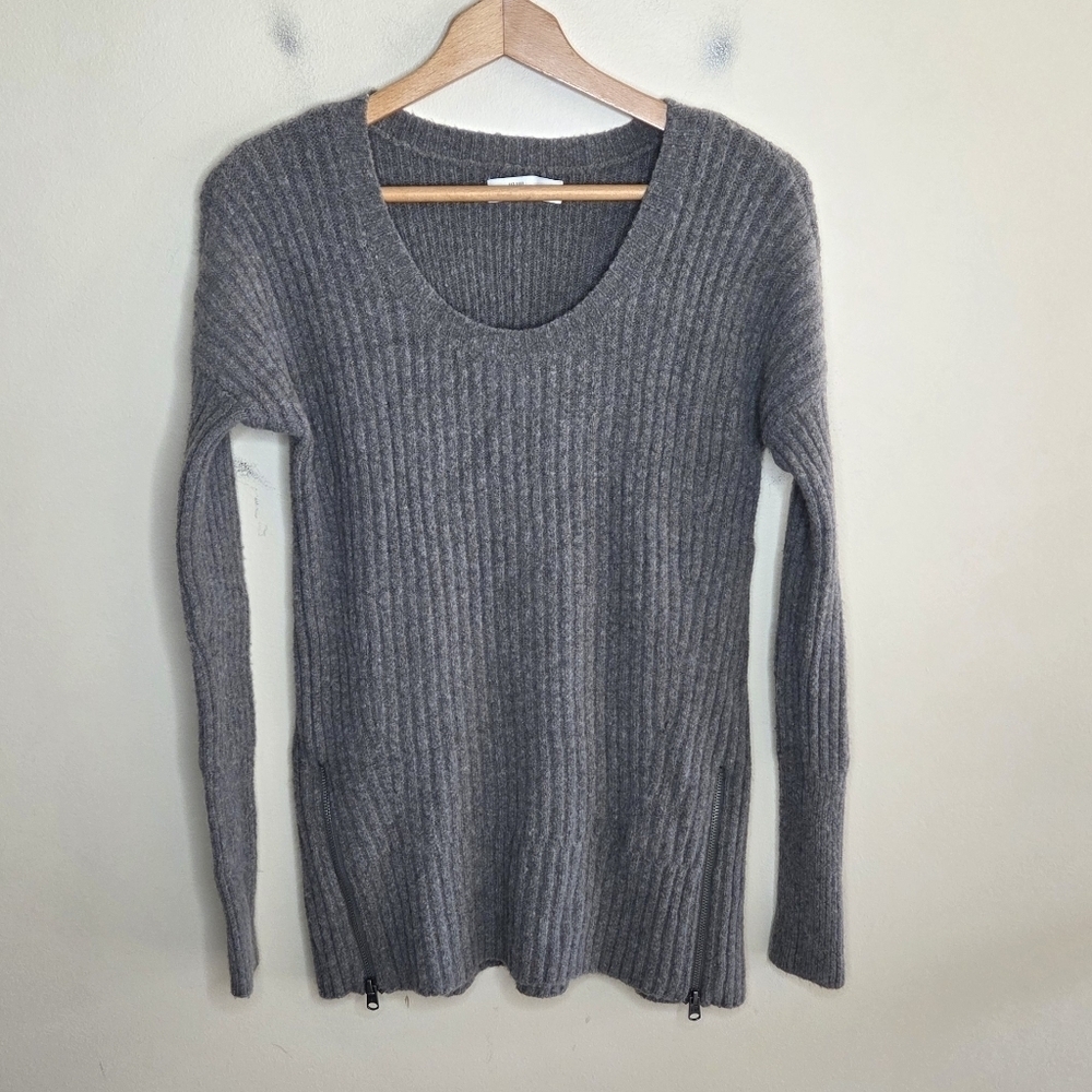 Abercrombie & Fitch Gray Ribbed Scoop Neck Sweater Side Zippers Size Small